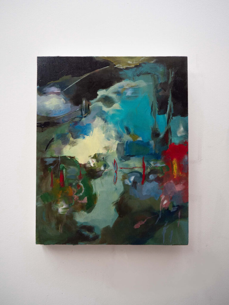 pré et barrières, 50x30cm., huile sur toile. 2020. quentin toso